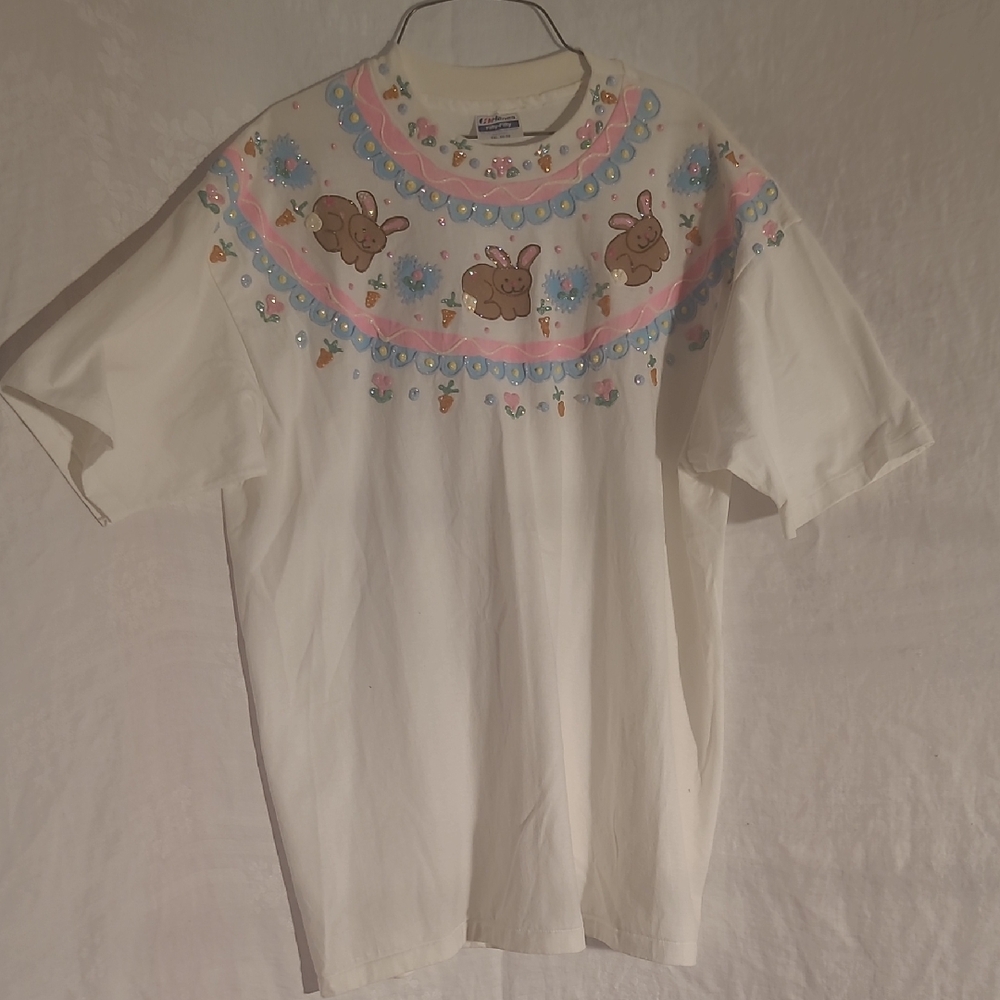 Charming White Bunny and Floral Tee